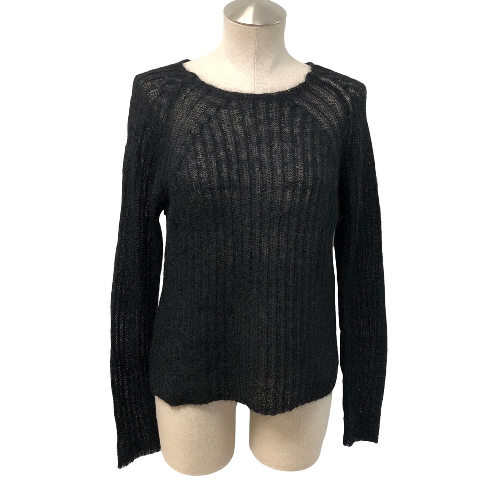 Banana Republic Sweater Womens M Black Mohair Blend Open Knit Ribbed Pullover